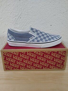 Vans Classic Slip On Mens 8 US Checkerboard Light Blue Suede VN000D6YLTB